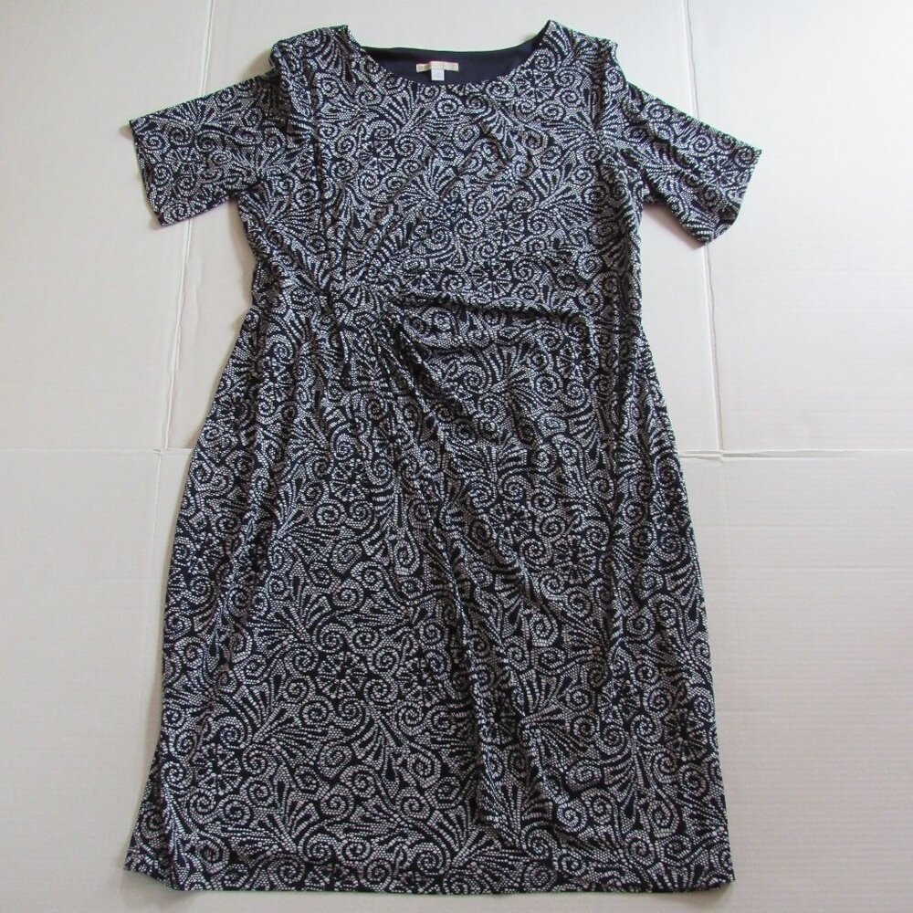 Women's Signature Sadie Ruched Navy Blue and White Short Sleeve Dress Size 14W